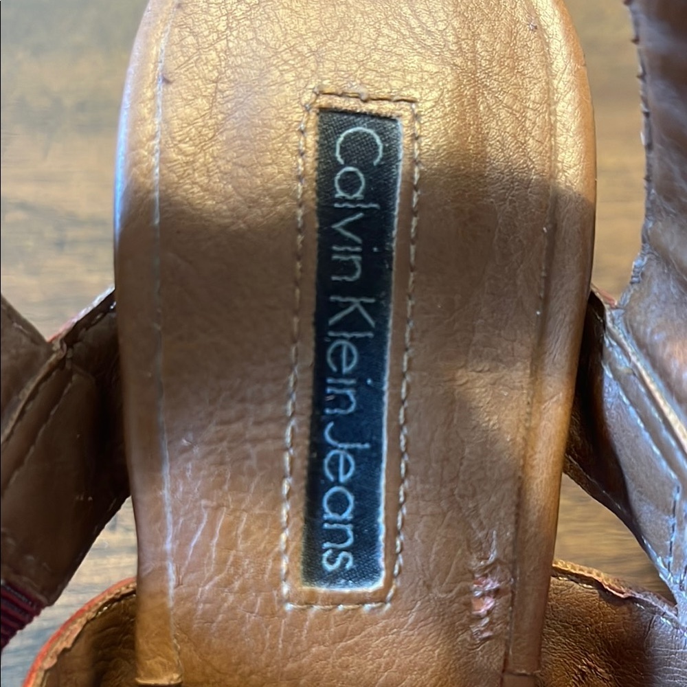 Calvin Klein Jeans Isabelle Pink and Brown Gladiator Heels - Picture 2 of 14